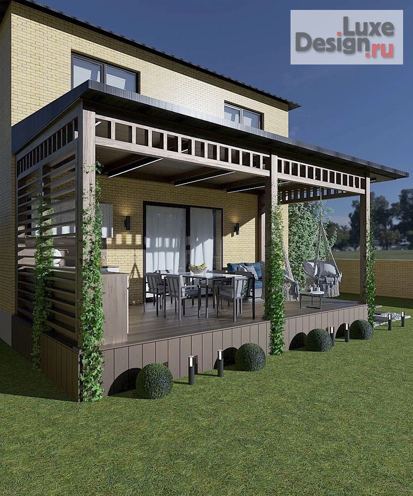 Дизайн интерьера частного дома "Открытая летняя терраса в загородном доме" (фото 1)