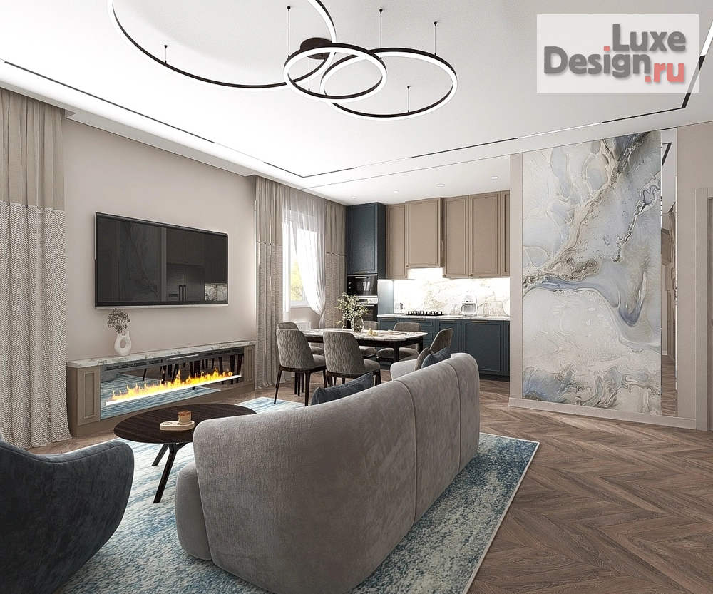 Дизайн интерьера частного дома "Кухня-гостиная для молодой семьи в современном стиле" (фото 1)