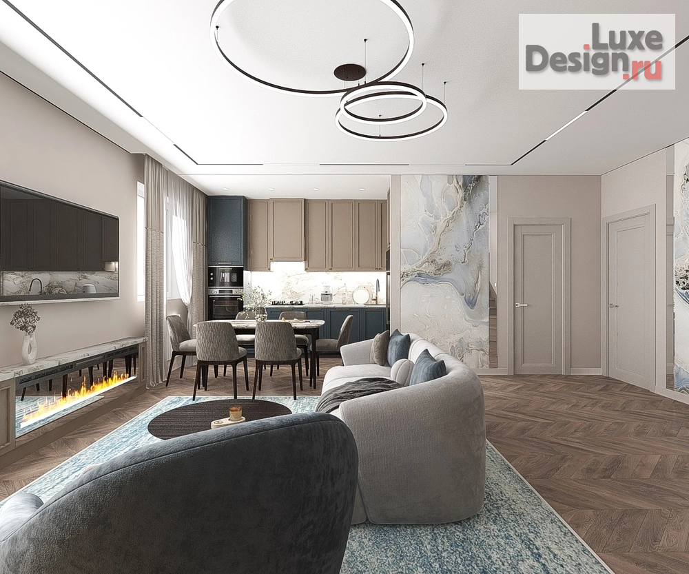 Дизайн интерьера частного дома "Кухня-гостиная для молодой семьи в современном стиле" (фото 2)