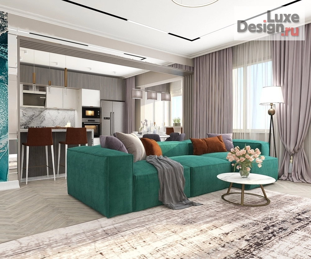 Дизайн интерьера гостиной "Дизайн-проект кухни-гостиной площадью 59 кв.м" (фото 2)