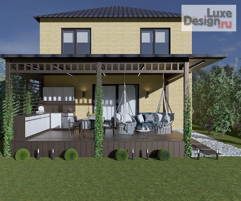 Дизайн интерьера частного дома "Открытая летняя терраса в загородном доме" (фото 2)