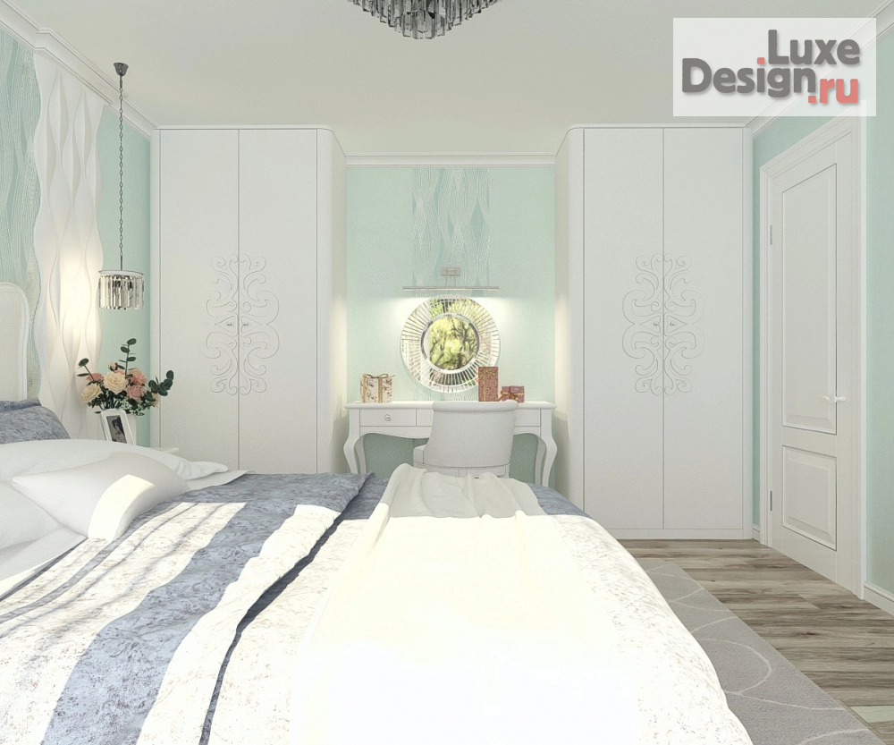 Дизайн интерьера спальни "Спальня в нежных красках для гламурной дамы" (фото 3)