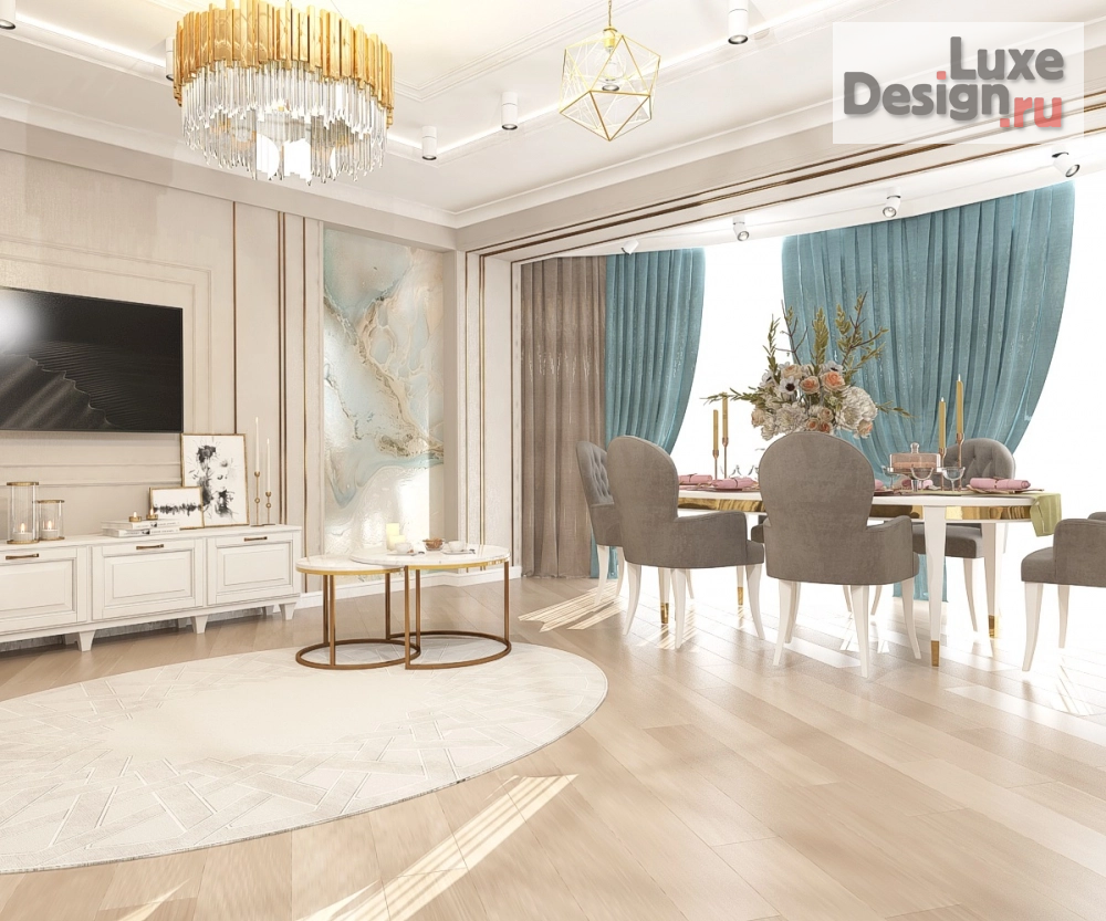 Дизайн интерьера гостиной "Дизайн-проект просторной кухни-гостиной в многокомнатной квартире" (фото 6)