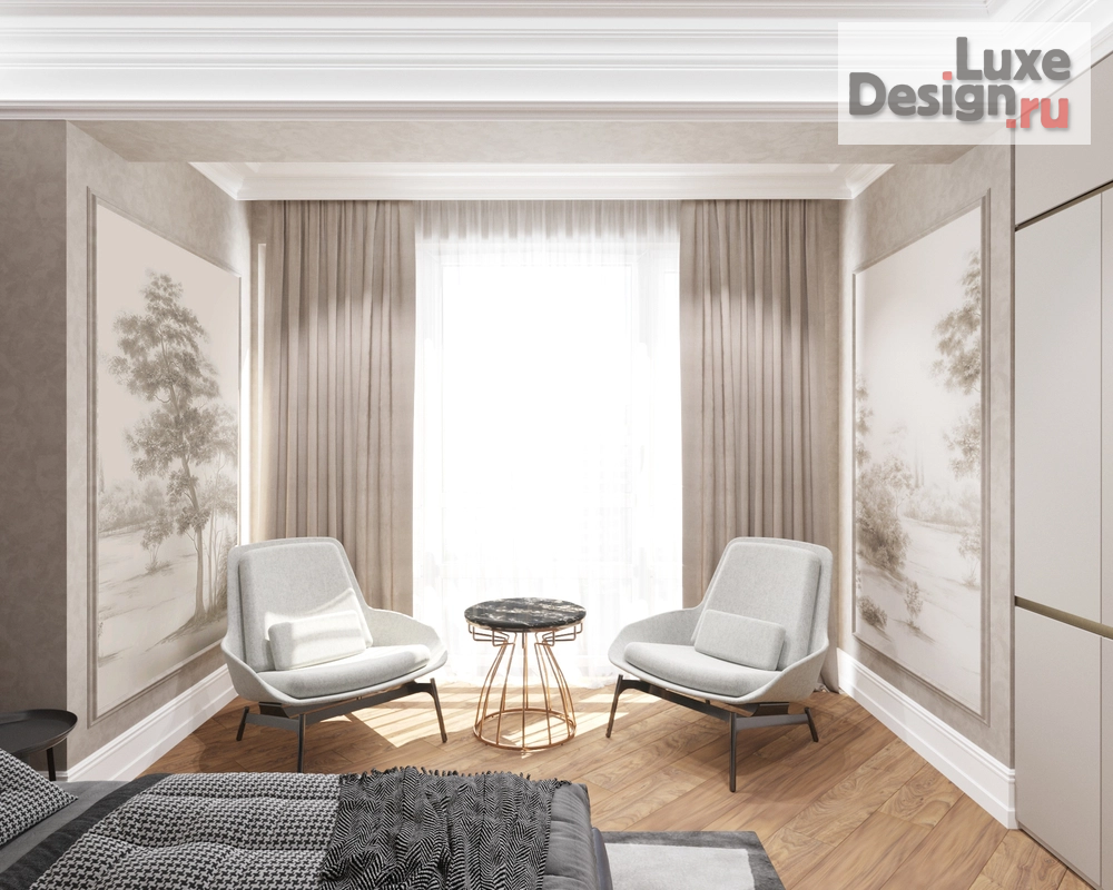 Дизайн интерьера трехкомнатной квартиры "Мастер спальня с потайной гардеробной комнатой" (фото 5)