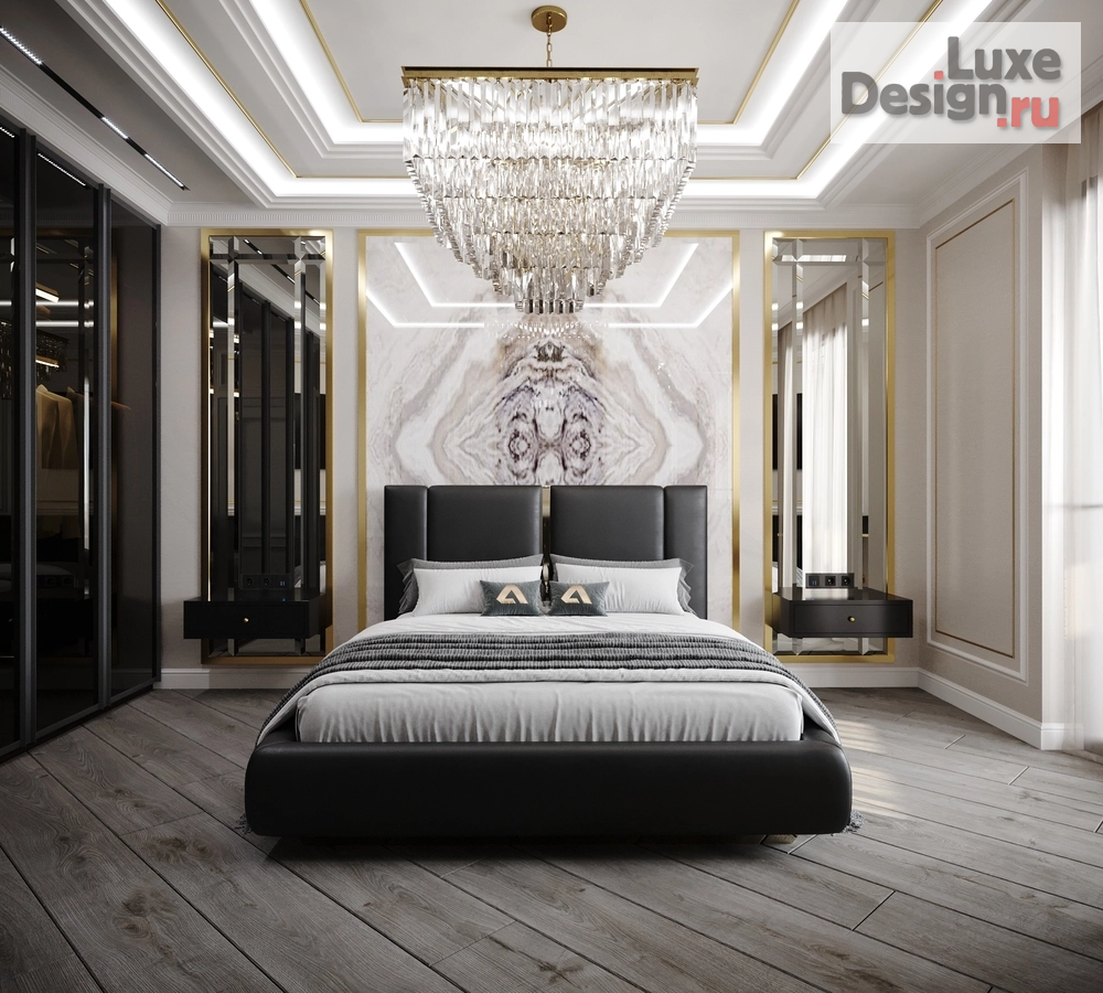 Дизайн интерьера трехкомнатной квартиры "Чёрная спальня в стиле Ар-деко г. Москва" (фото 3)