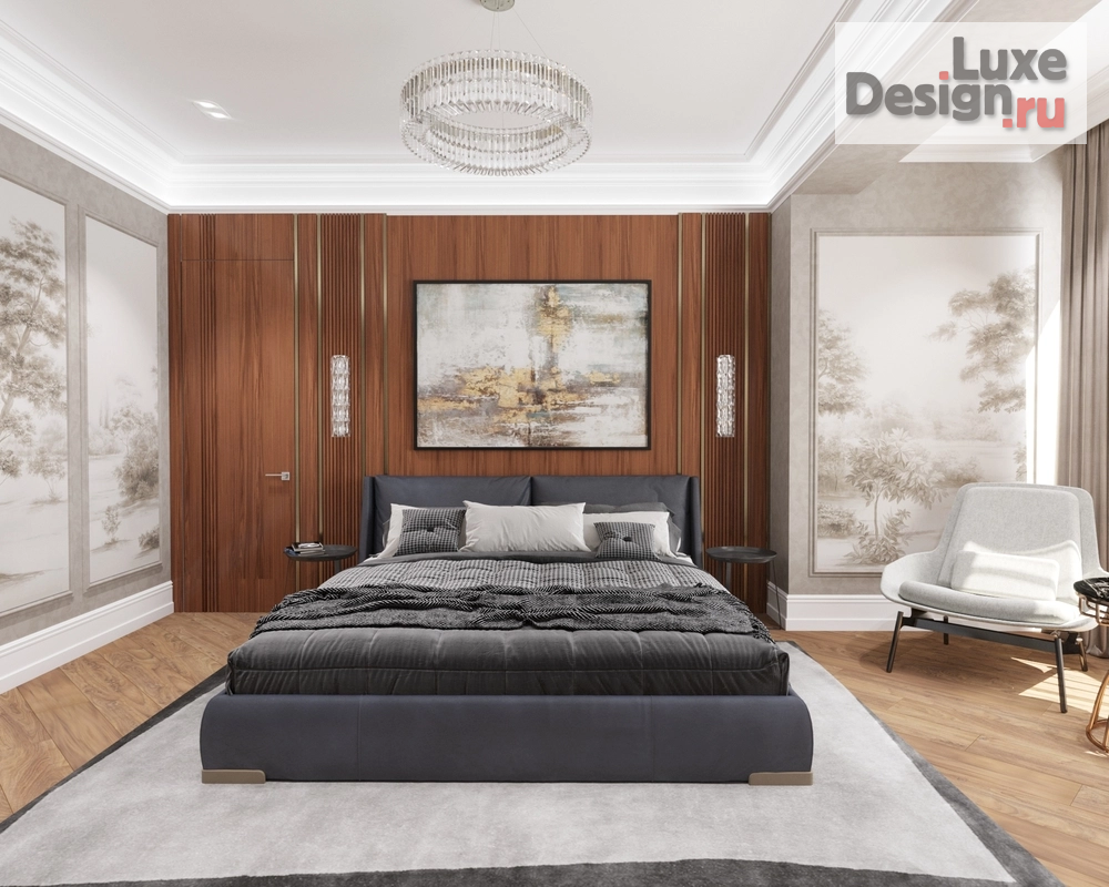 Дизайн интерьера трехкомнатной квартиры "Мастер спальня с потайной гардеробной комнатой" (фото 2)