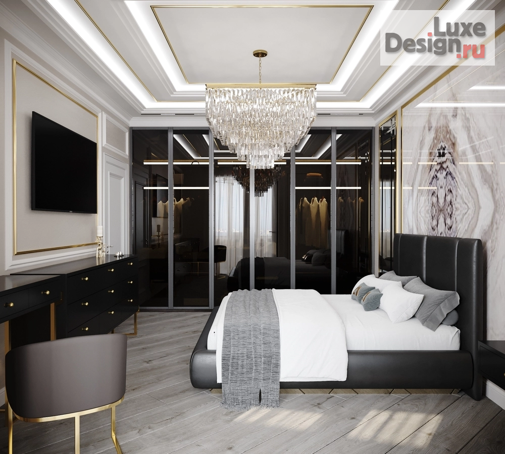 Дизайн интерьера трехкомнатной квартиры "Чёрная спальня в стиле Ар-деко г. Москва" (фото 4)