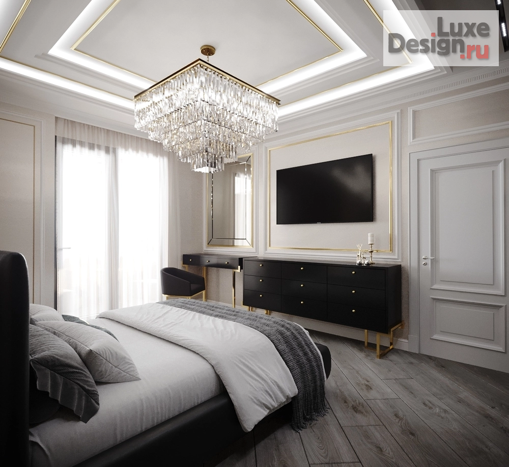 Дизайн интерьера трехкомнатной квартиры "Чёрная спальня в стиле Ар-деко г. Москва" (фото 5)