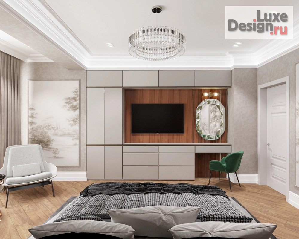 Дизайн интерьера трехкомнатной квартиры "Мастер спальня с потайной гардеробной комнатой" (фото 3)