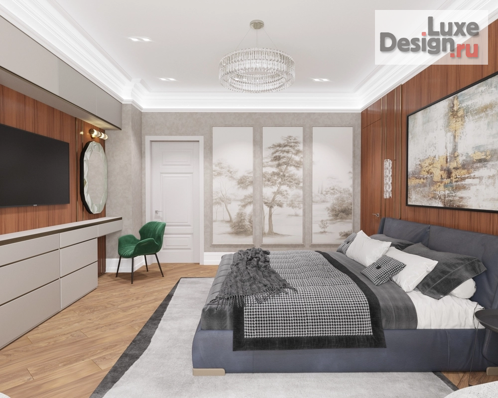 Дизайн интерьера трехкомнатной квартиры "Мастер спальня с потайной гардеробной комнатой" (фото 4)