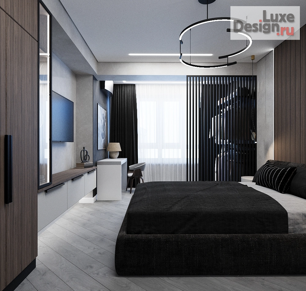 Дизайн интерьера трехкомнатной квартиры "Дизайн интерьера спальни в тёмных тонах" (фото 3)