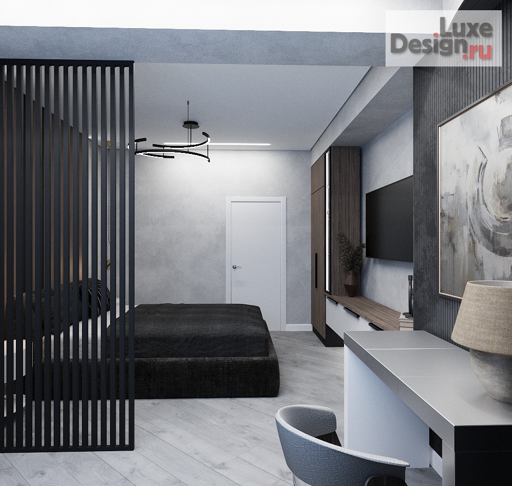 Дизайн интерьера трехкомнатной квартиры "Дизайн интерьера спальни в тёмных тонах" (фото 2)