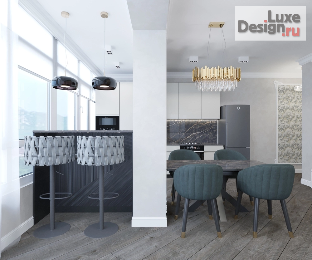 Дизайн интерьера трехкомнатной квартиры "Кухня-гостиная с видом на горы КМВ" (фото 10)