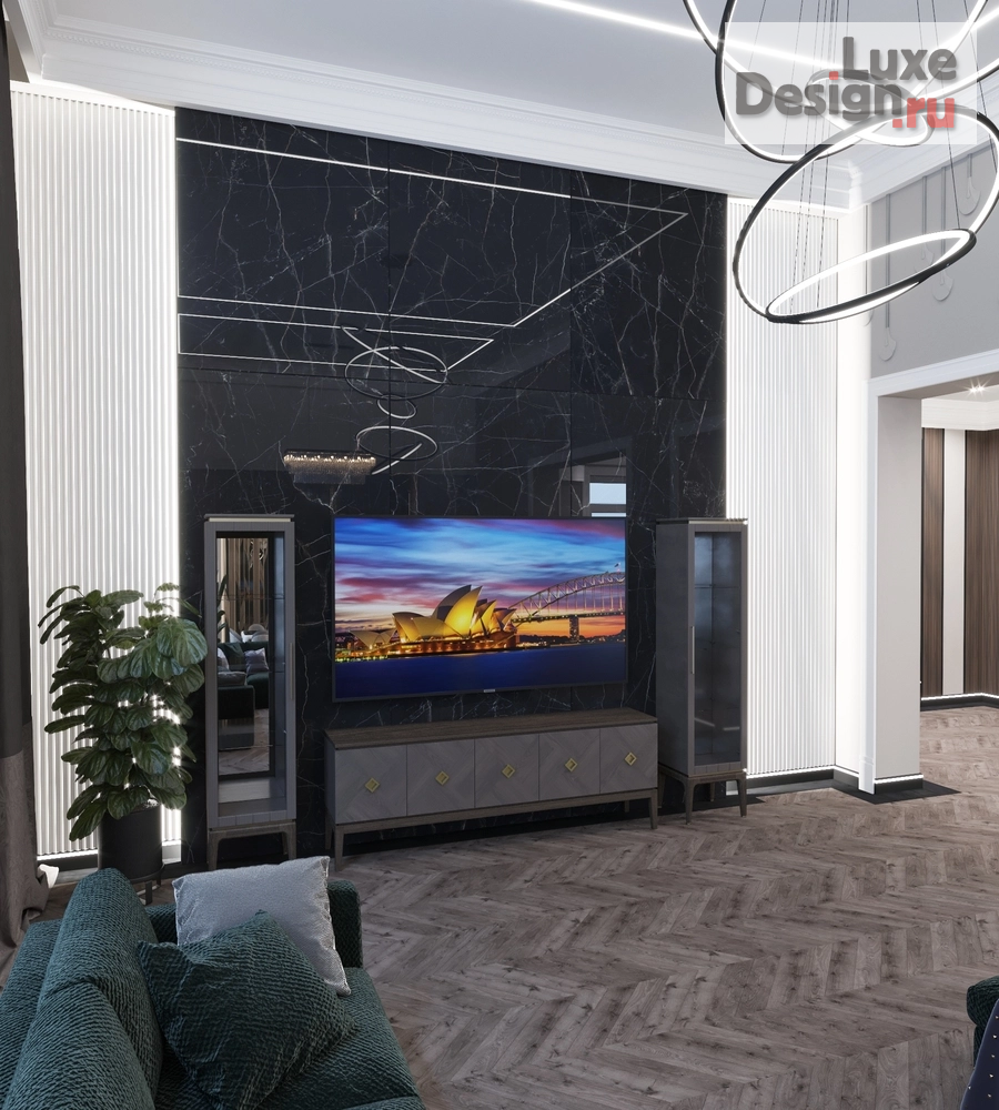 Дизайн интерьера частного дома "Дизайн гостиной комнаты со вторым светом" (фото 2)