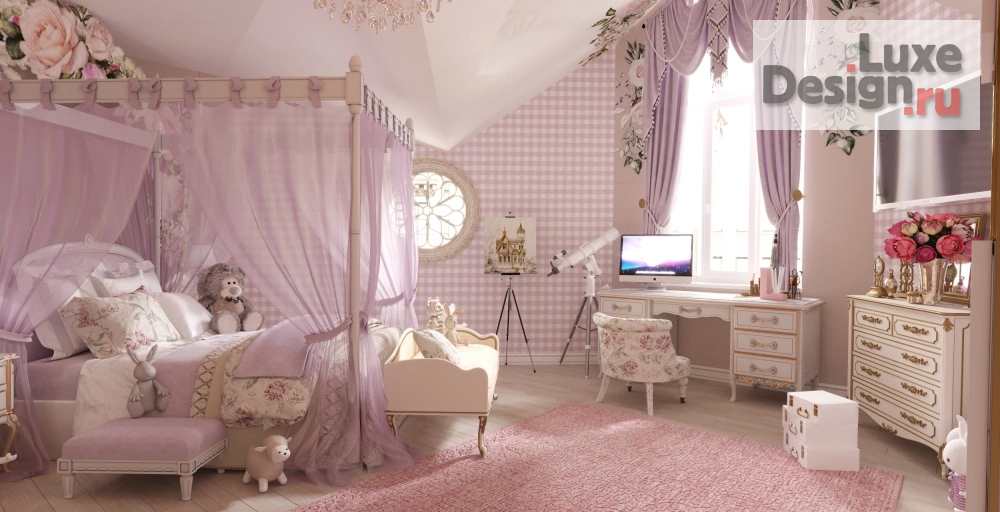 Дизайн интерьера загородного дома "Комната для девочки" (фото 1)