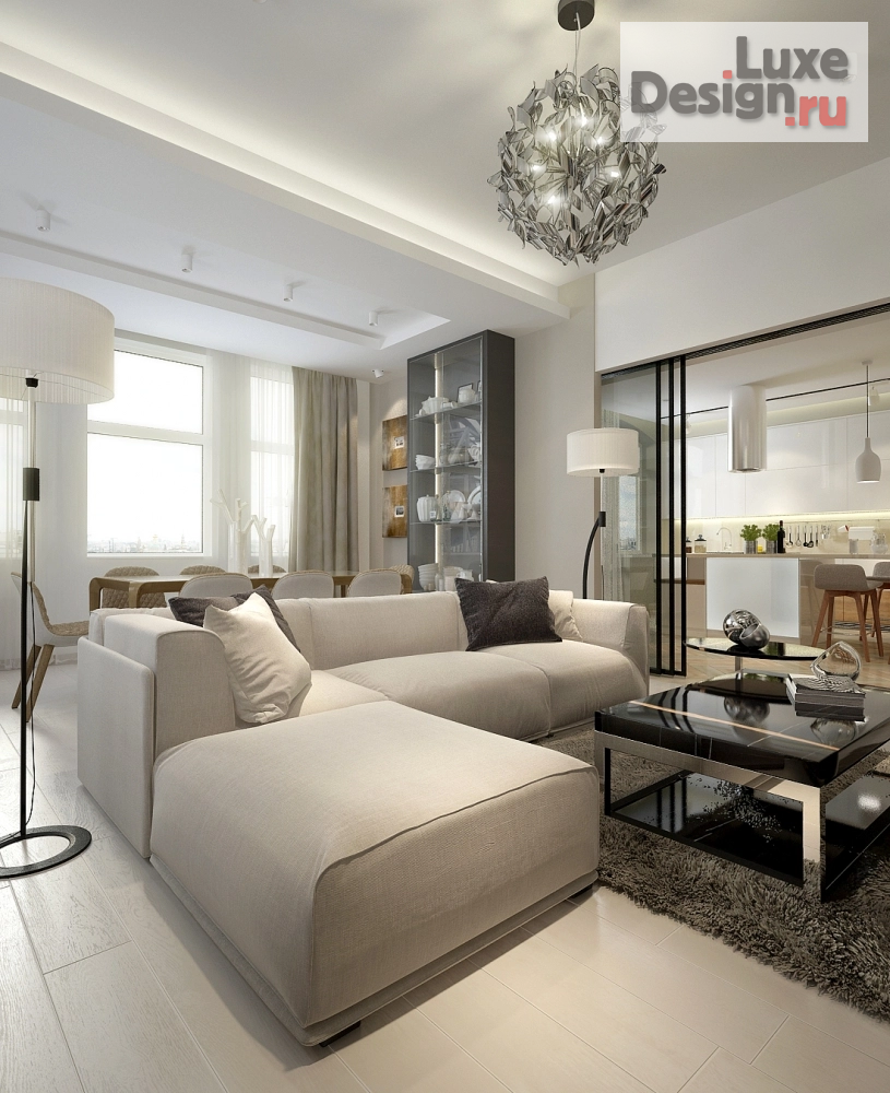 Дизайн интерьера трехкомнатной квартиры "Квартира минимализм- кухня - гостинная" (фото 2)