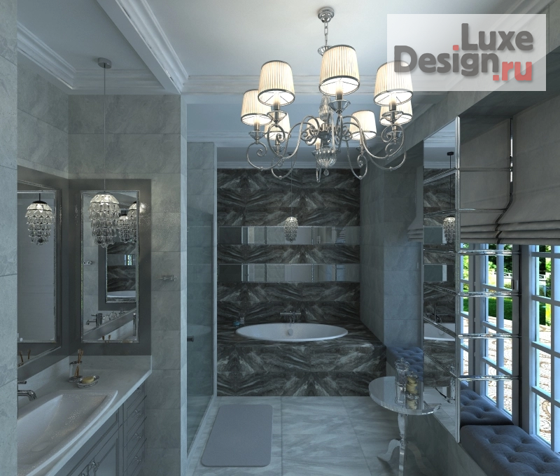 Дизайн интерьера ванной "Ванная комната в частном доме с большими окнами" (фото 1)