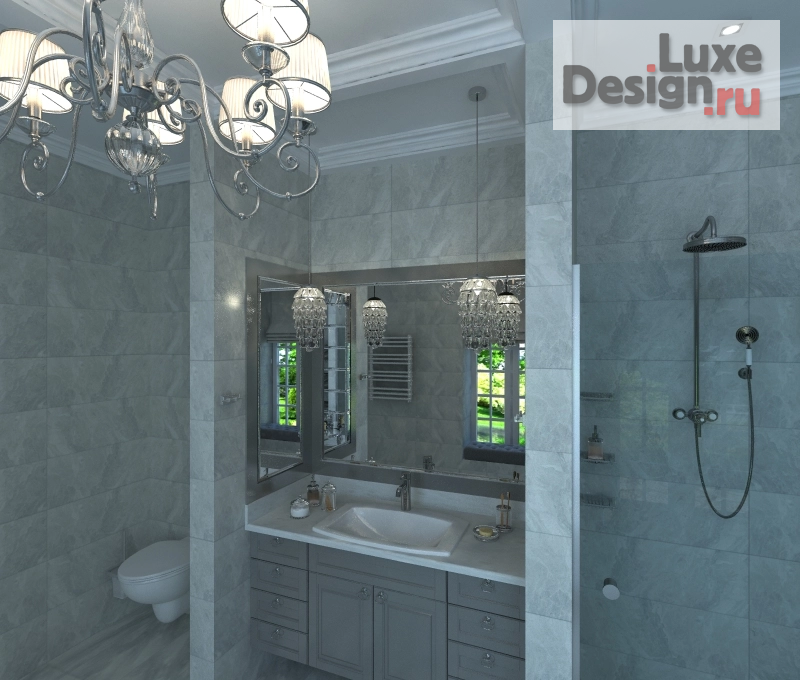 Дизайн интерьера ванной "Ванная комната в частном доме с большими окнами" (фото 5)