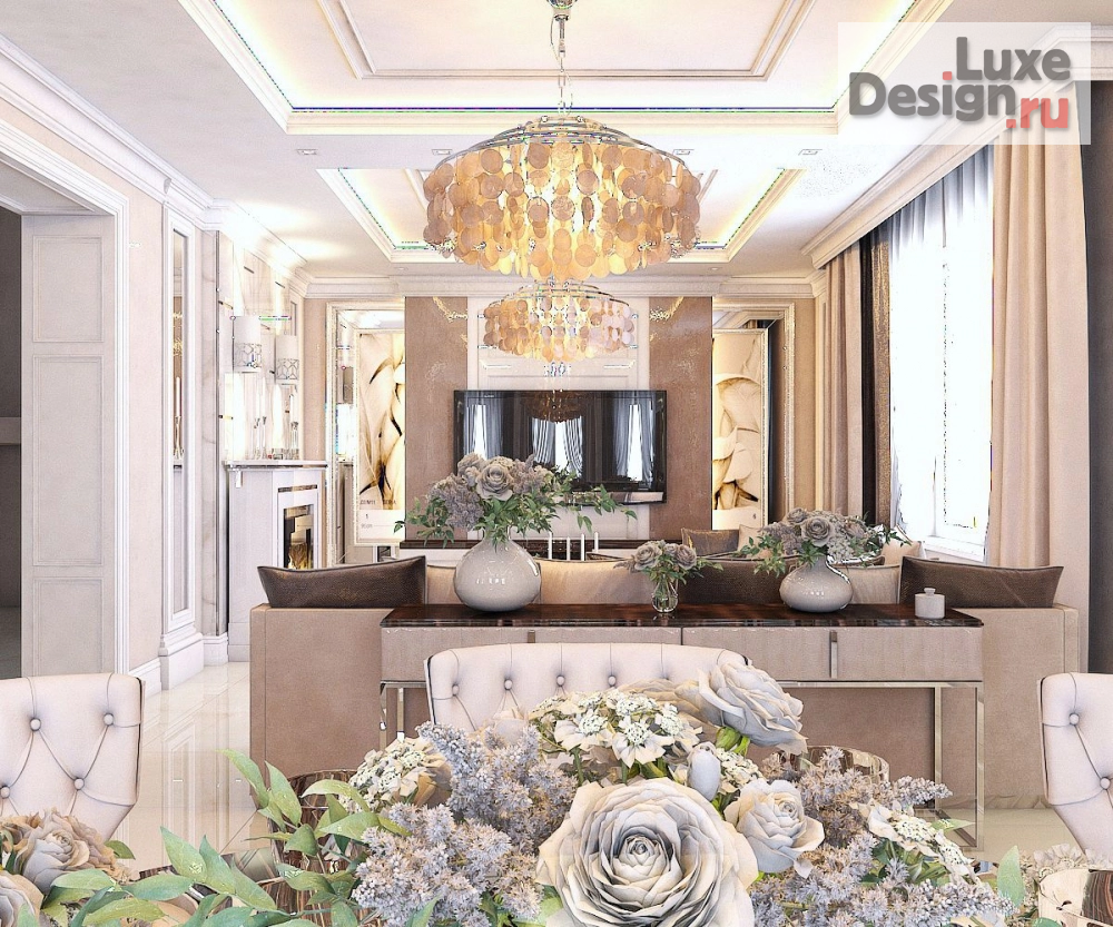 Дизайн интерьера гостиной "Зона тв в гостиной в частном домовладении  " (фото 1)