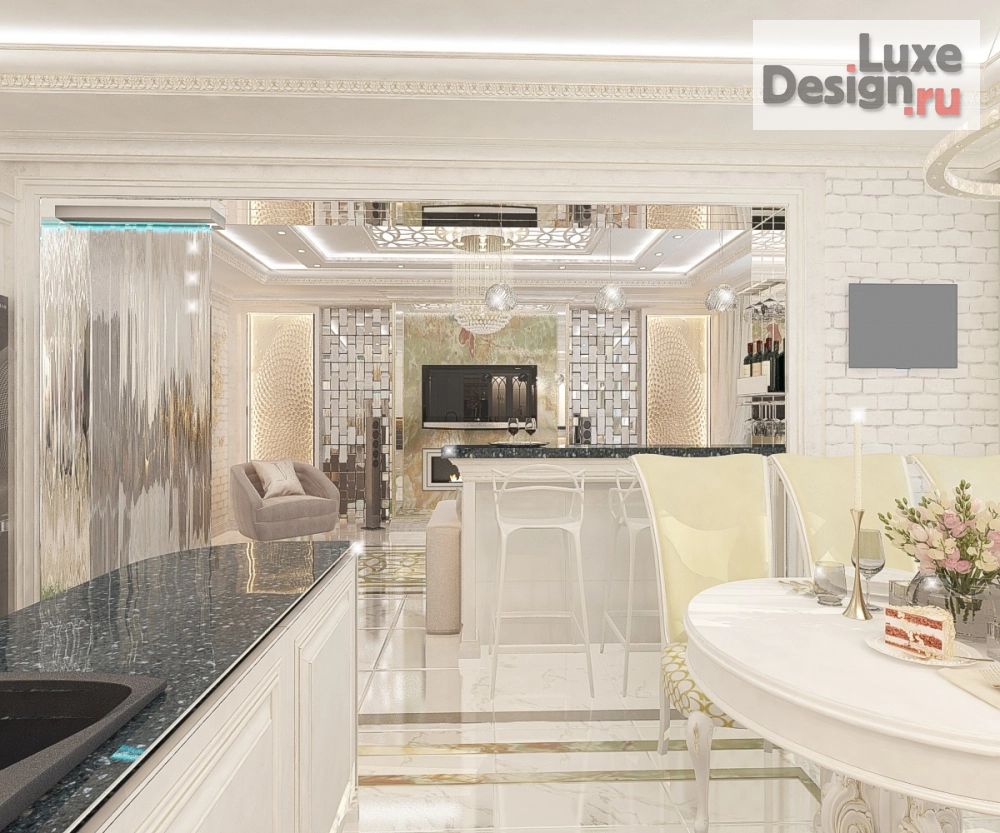 Дизайн интерьера четырехкомнатной квартиры "Кухня-гостиная в 4-комнатной квартире" (фото 3)