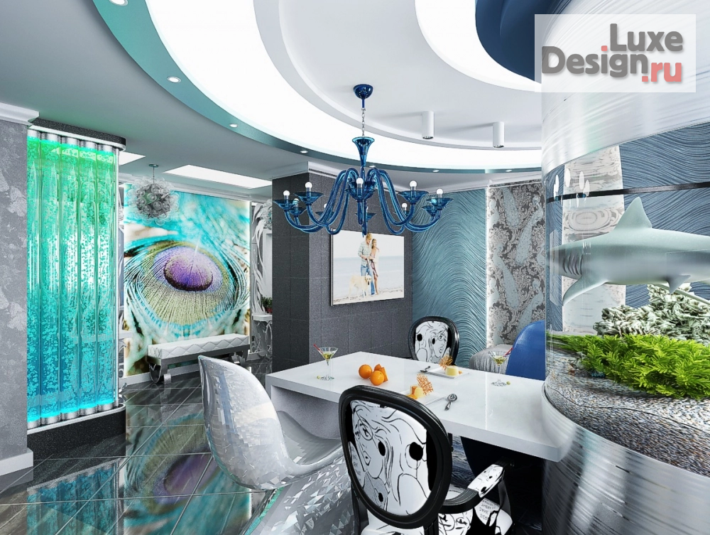 Дизайн интерьера четырехкомнатной квартиры "кухня-гостиная-холл в 4-комнатной квартире" (фото 3)