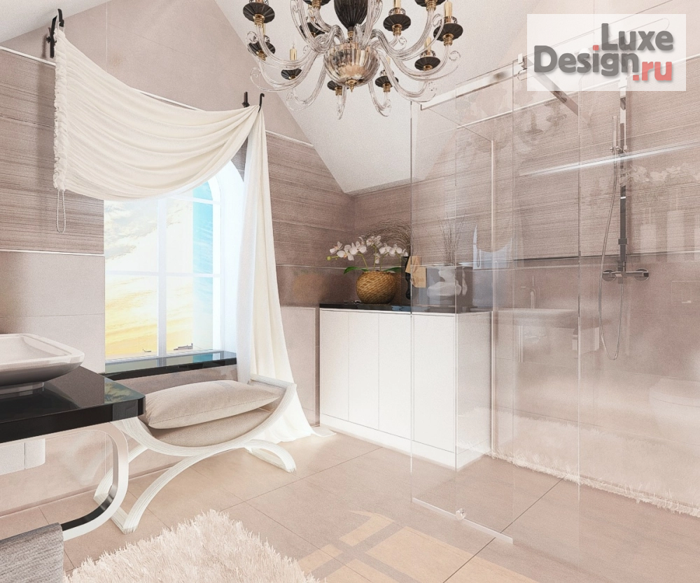 Дизайн интерьера ванной "Ванная комната на мансардном этаже в частном домовладении" (фото 4)