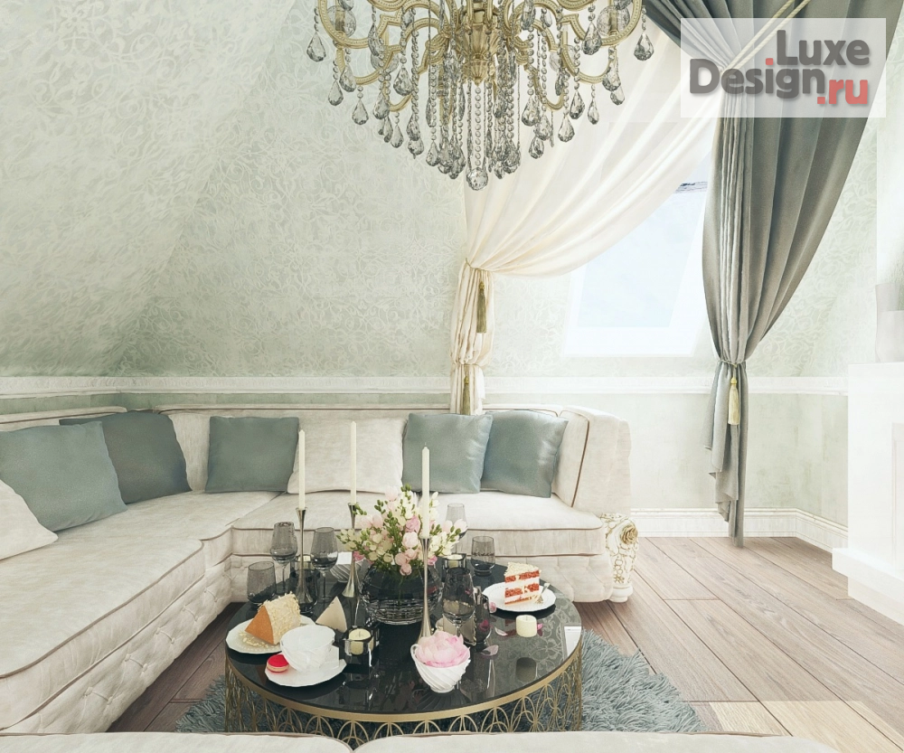 Дизайн интерьера гостиной "Комната отдыха на мансардном этаже в частном домовладении" (фото 4)