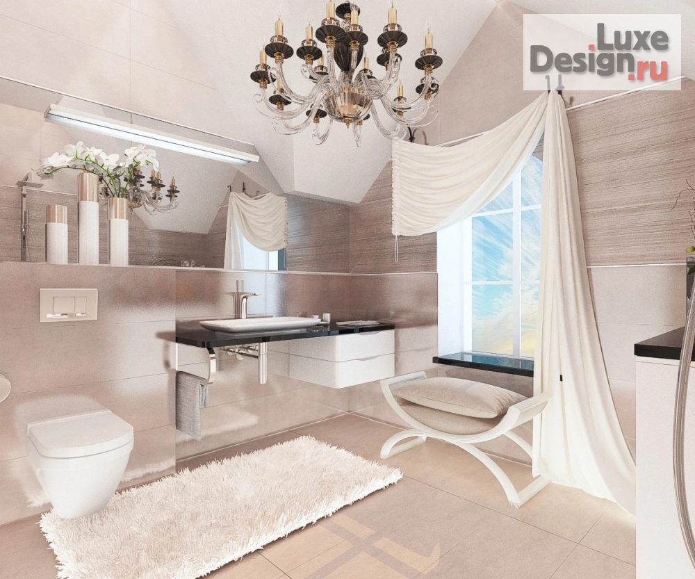 Дизайн интерьера ванной "Ванная комната на мансардном этаже в частном домовладении" (фото 5)