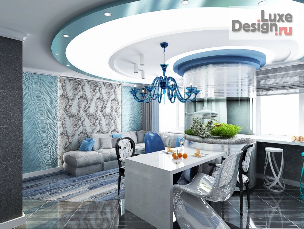 Дизайн интерьера четырехкомнатной квартиры "кухня-гостиная-холл в 4-комнатной квартире" (фото 6)