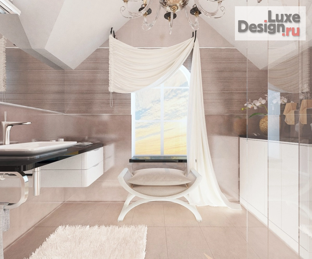 Дизайн интерьера ванной "Ванная комната на мансардном этаже в частном домовладении" (фото 6)